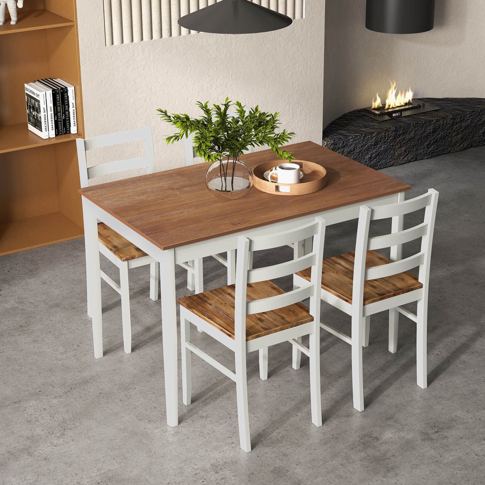 5 Piece Dining Table Set with Wooden Large Tabletop
