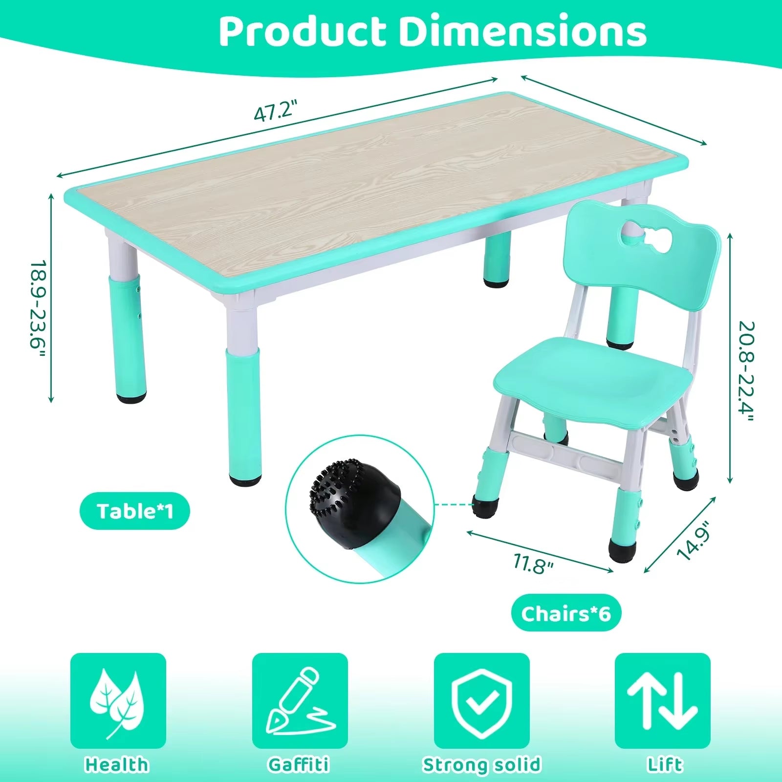 Adjustable Kids Table & 6 Chairs Set | Ages 2–10 | CPC Certified