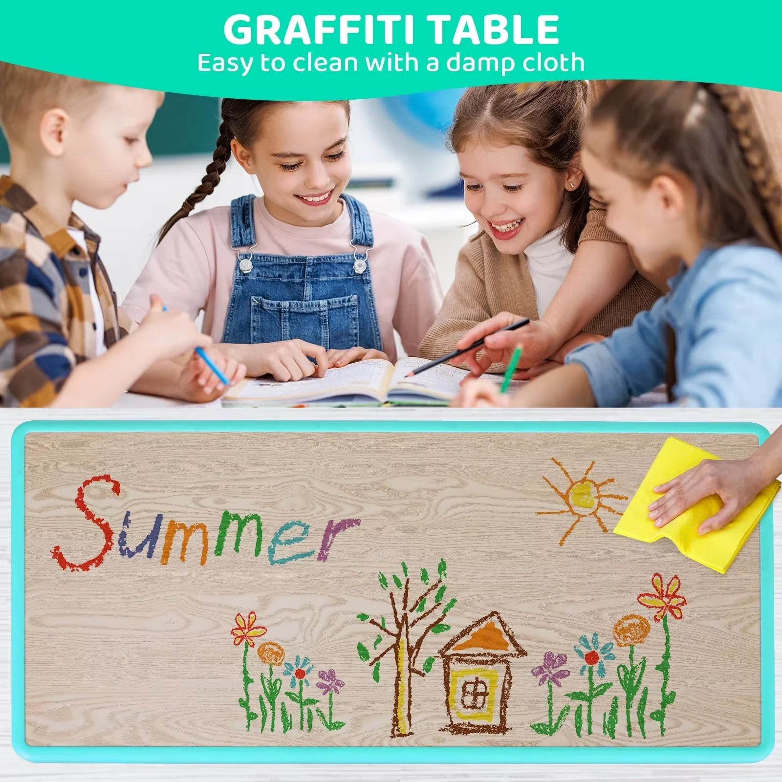 Adjustable Kids Table & 6 Chairs Set | Ages 2–10 | CPC Certified