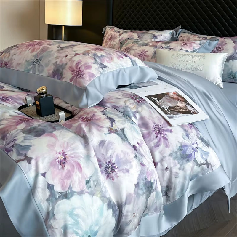 Tropical Forest Plants Print Luxury Bedding Set Lyocell Bamboo Fiber Soft Silky Duvet Cover Bed Sheet/Fitted Sheet Pillowcases