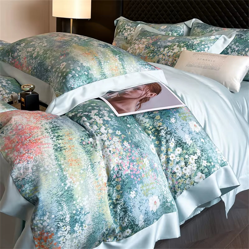 Tropical Forest Plants Print Luxury Bedding Set Lyocell Bamboo Fiber Soft Silky Duvet Cover Bed Sheet/Fitted Sheet Pillowcases