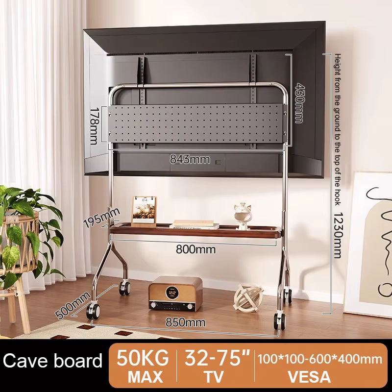 Mobile TV Stand Mount with Removable Support Shelf | High Quality Wheels | 32-75 Inches | TV Cart