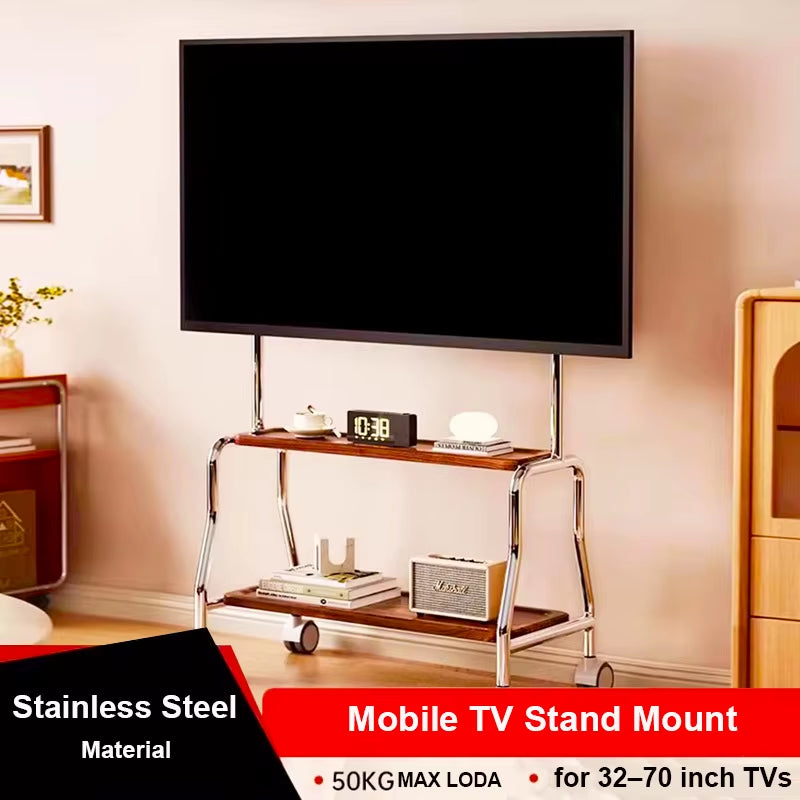 Mobile TV Stand Mount with Removable Support Shelf | High Quality Wheels | 32-75 Inches | TV Cart