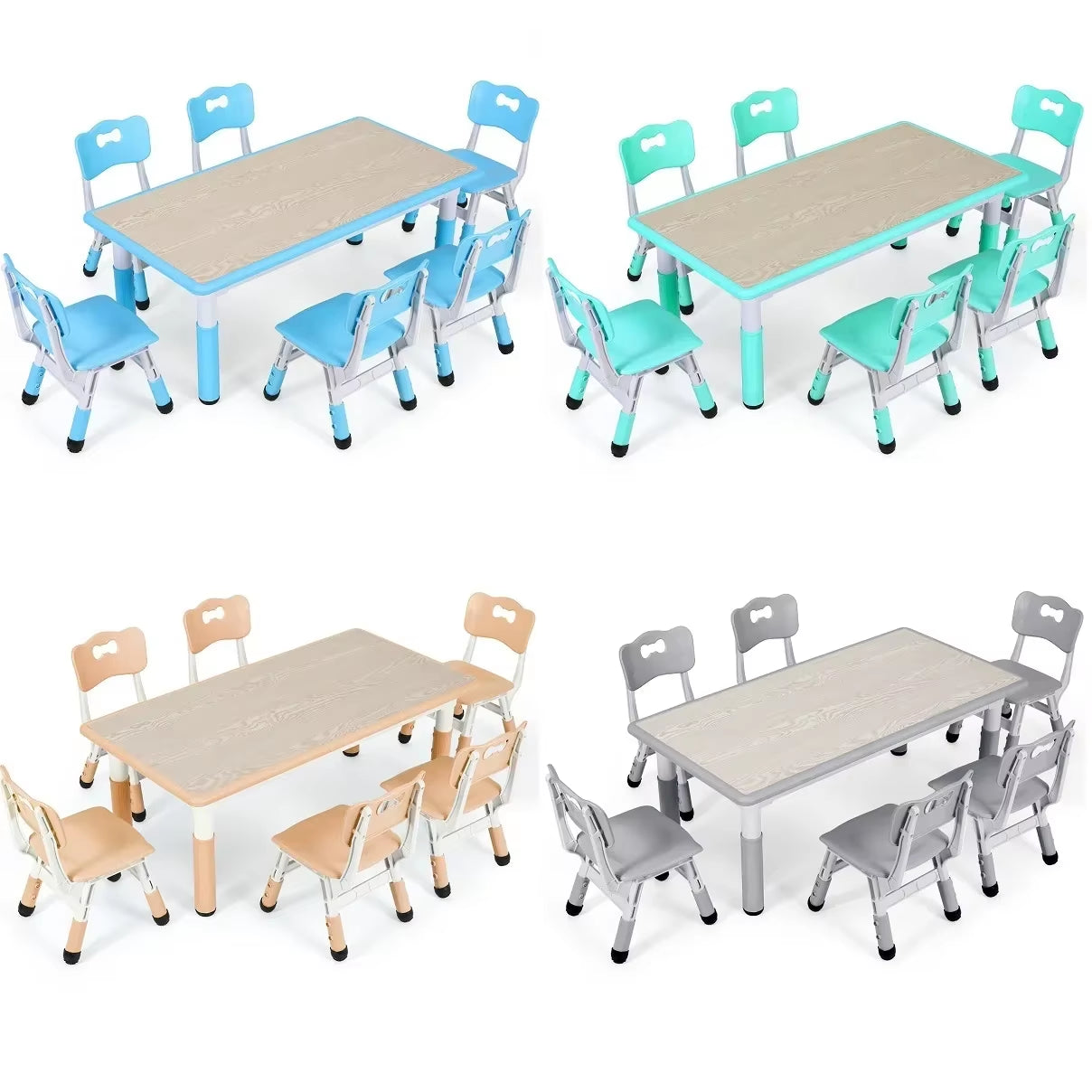 Adjustable Kids Table & 6 Chairs Set | Ages 2–10 | CPC Certified