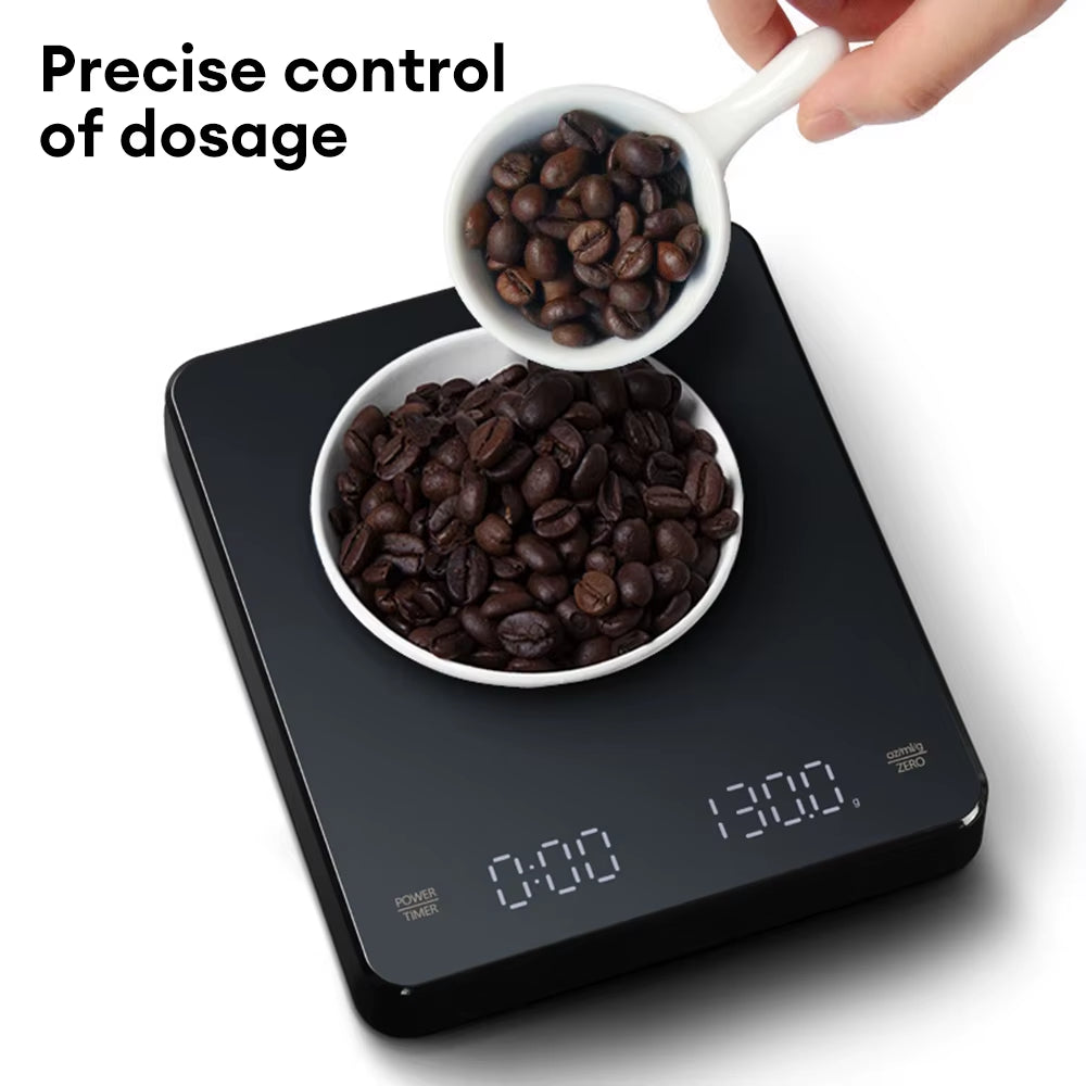 Digital Coffee Scale with Timer – LED Display, USB Rechargeable, 3kg Capacity, 0.1g Precision, Measures in g/oz/ml