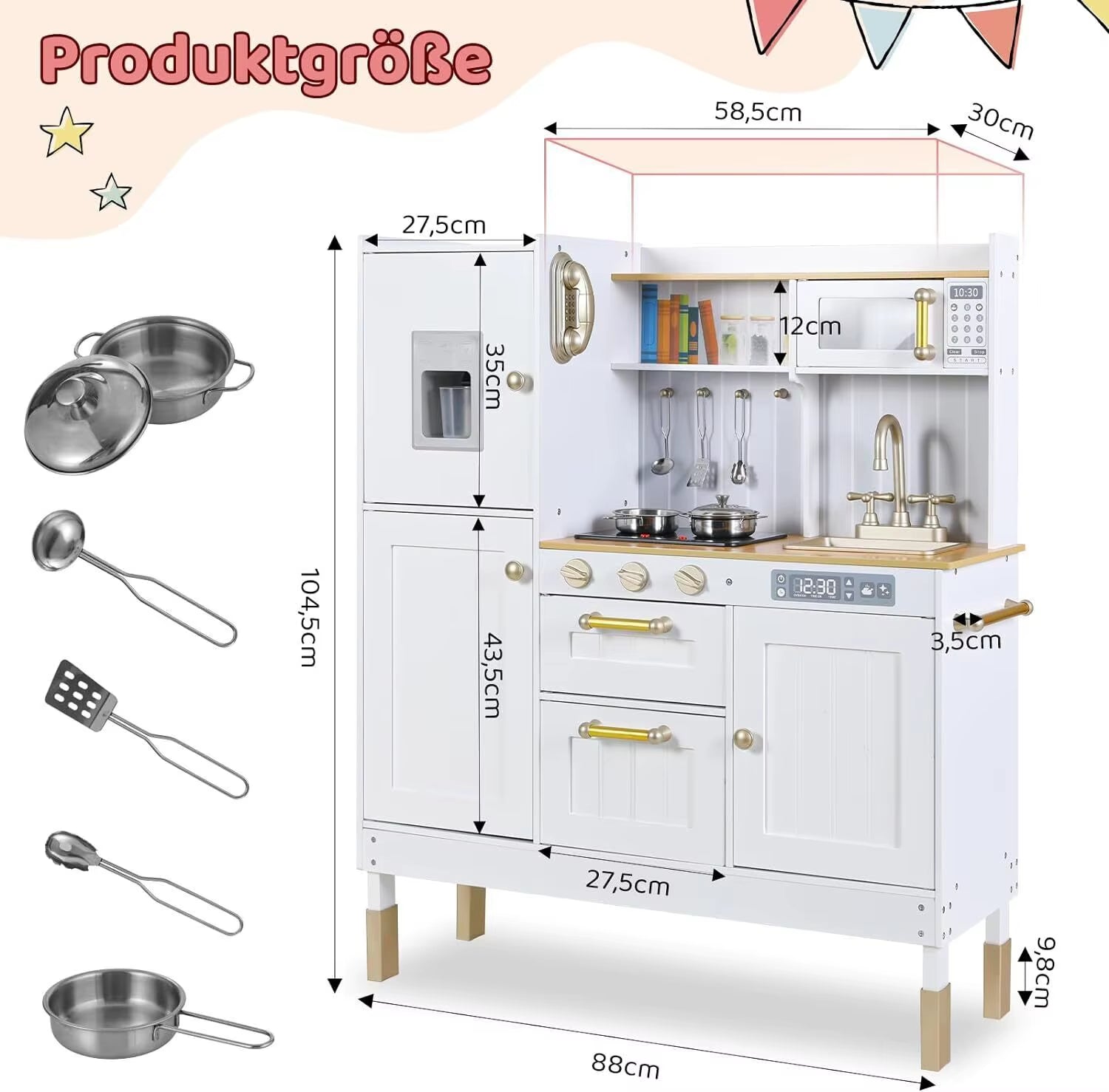 Wooden Play Kitchen for Kids with Light & Sound | 81cm or 103cm