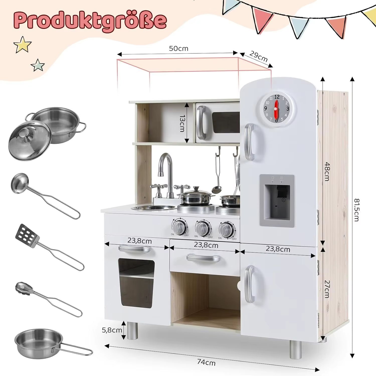 Wooden Play Kitchen for Kids with Light & Sound | 81cm or 103cm