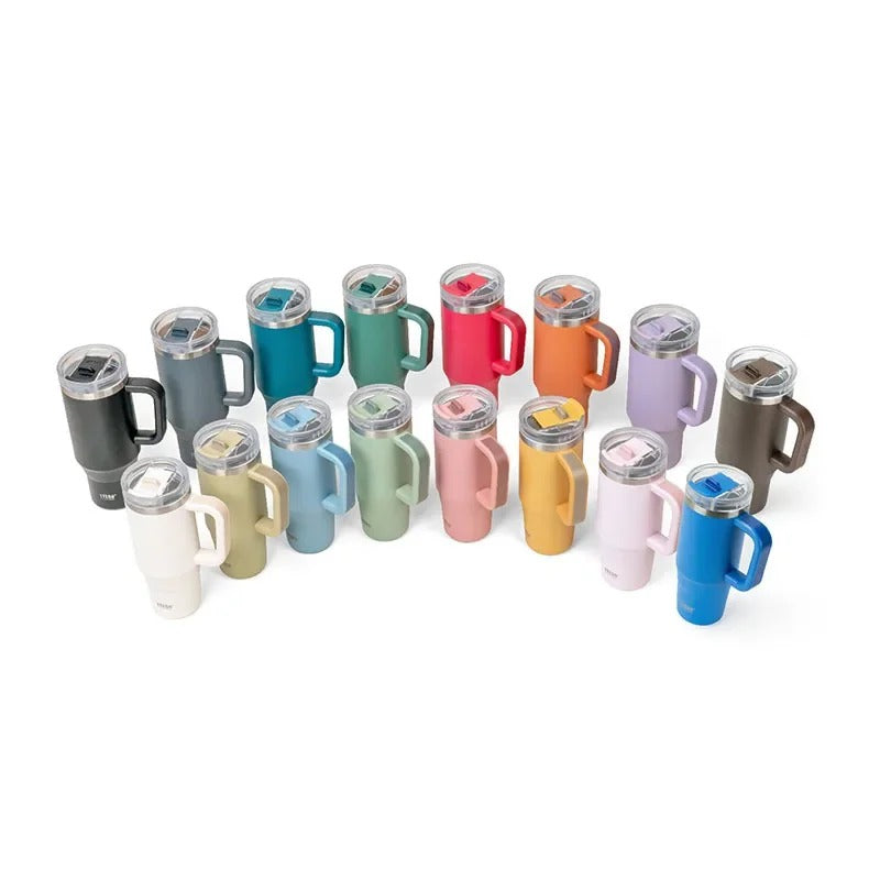 Stainless Steel Tumbler – 900ml/1200ml Thermal Mug with Handle & Straw