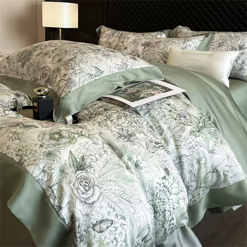 Tropical Forest Plants Print Luxury Bedding Set Lyocell Bamboo Fiber Soft Silky Duvet Cover Bed Sheet/Fitted Sheet Pillowcases