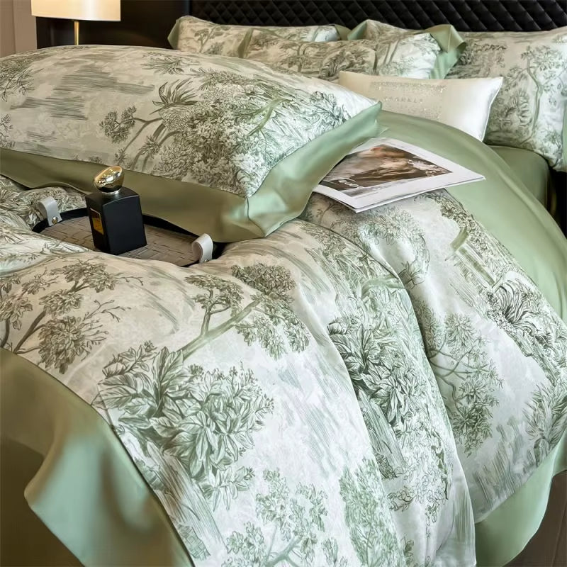 Tropical Forest Plants Print Luxury Bedding Set Lyocell Bamboo Fiber Soft Silky Duvet Cover Bed Sheet/Fitted Sheet Pillowcases