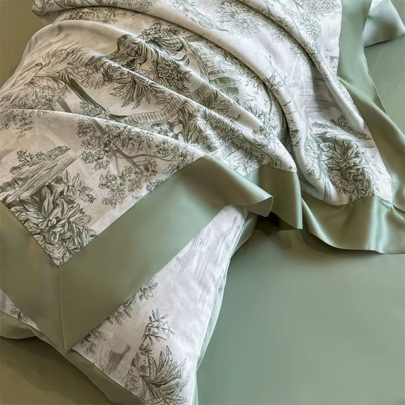 Tropical Forest Print Luxury Bedding Set – Lyocell Bamboo Fiber Soft Silky Duvet Cover & Sheet Set