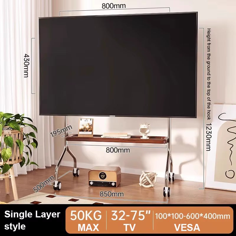 Mobile TV Stand Mount with Removable Support Shelf | High Quality Wheels | 32-75 Inches | TV Cart