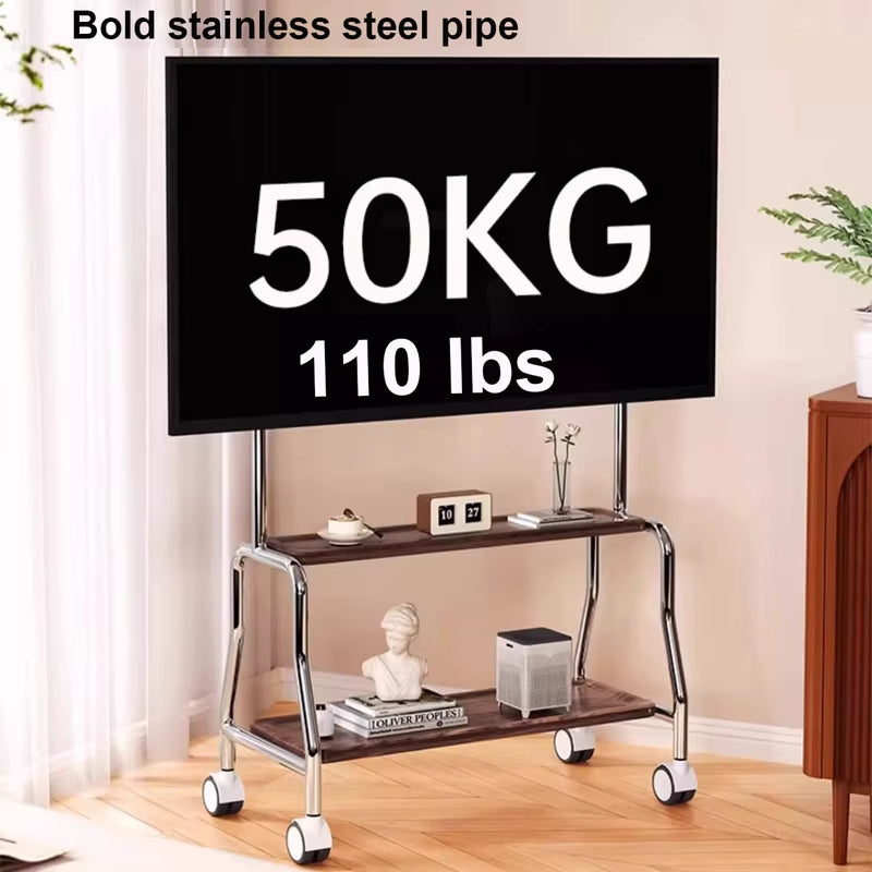 Mobile TV Stand Mount with Removable Support Shelf | High Quality Wheels | 32-75 Inches | TV Cart