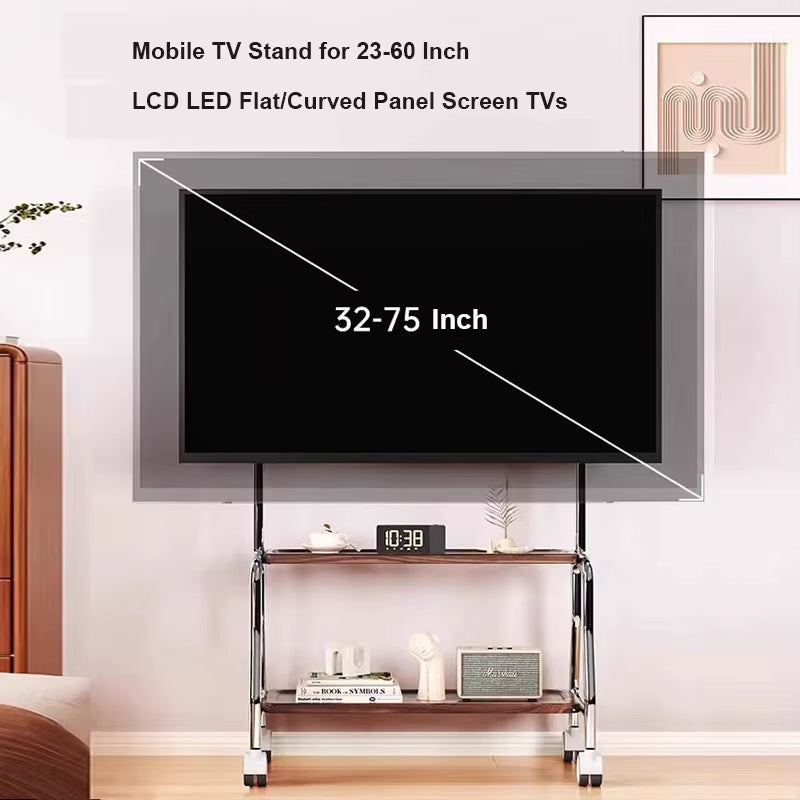 Mobile TV Stand Mount with Removable Support Shelf | High Quality Wheels | 32-75 Inches | TV Cart