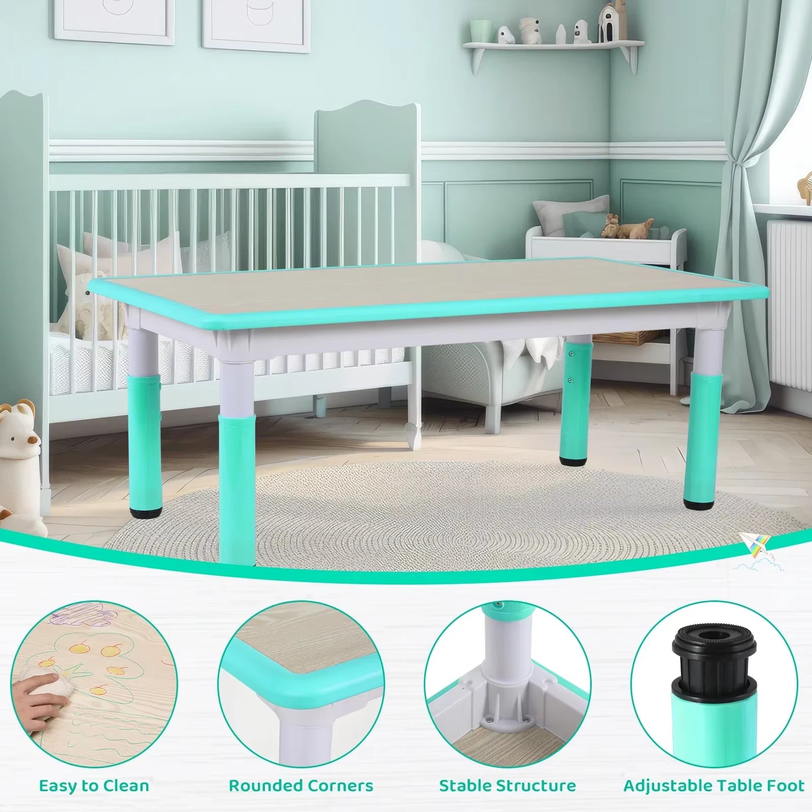 Adjustable Kids Table & 6 Chairs Set | Ages 2–10 | CPC Certified