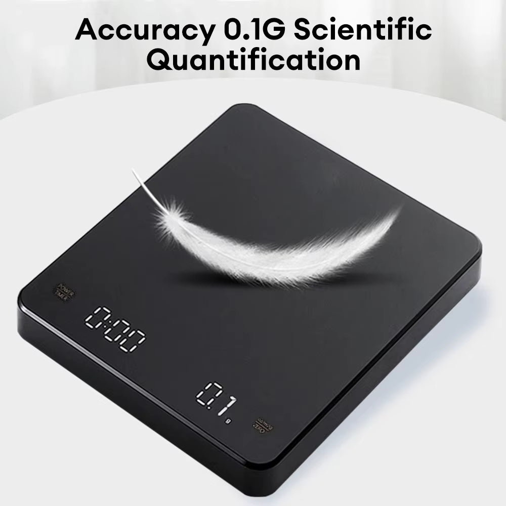 Digital Coffee Scale with Timer – LED Display, USB Rechargeable, 3kg Capacity, 0.1g Precision, Measures in g/oz/ml