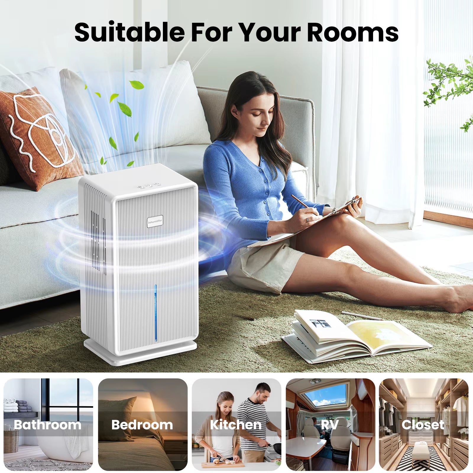 Home Dehumidifier – 100 Oz Capacity, Covers Up to 750 Sq. Ft. | Bathroom & Bedroom Use, 7-Color Night Light, Auto Shut-Off, Sleep Mode