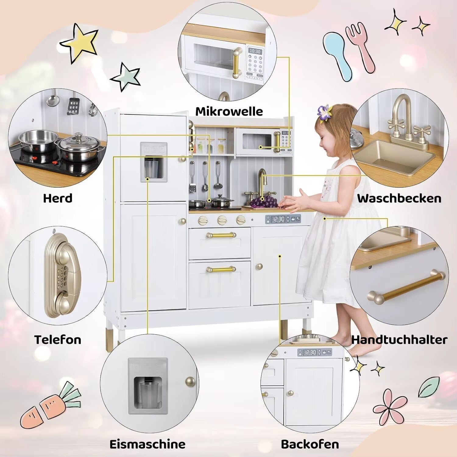 Wooden Play Kitchen for Kids with Light & Sound | 81cm or 103cm