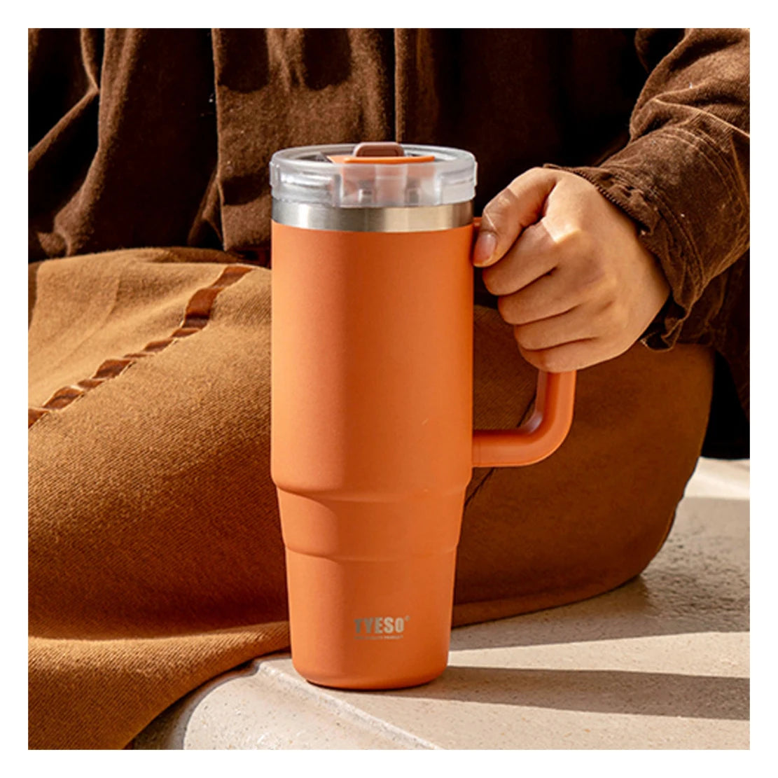 Stainless Steel Tumbler – 900ml/1200ml Thermal Mug with Handle & Straw