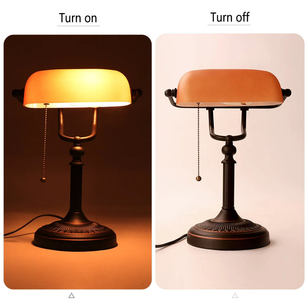 Modern Vintage Matted Orange Glass Desk Lamp with Zipper Switch