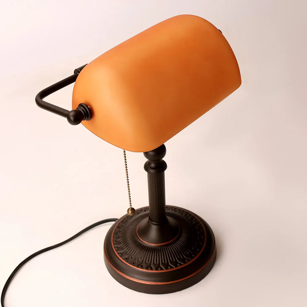 Modern Vintage Matted Orange Glass Desk Lamp with Zipper Switch
