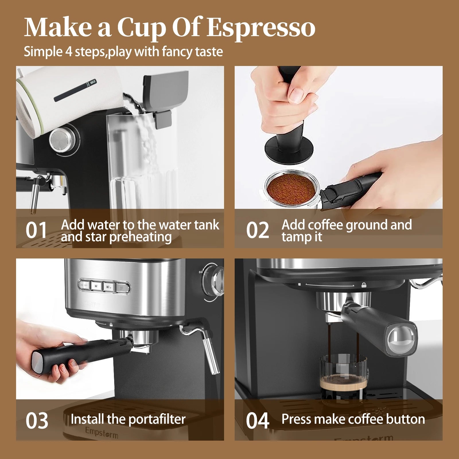Espresso Coffee Machine 01E– 20 Bar Italian-Style Cappuccino Maker for Home & Hotel Use