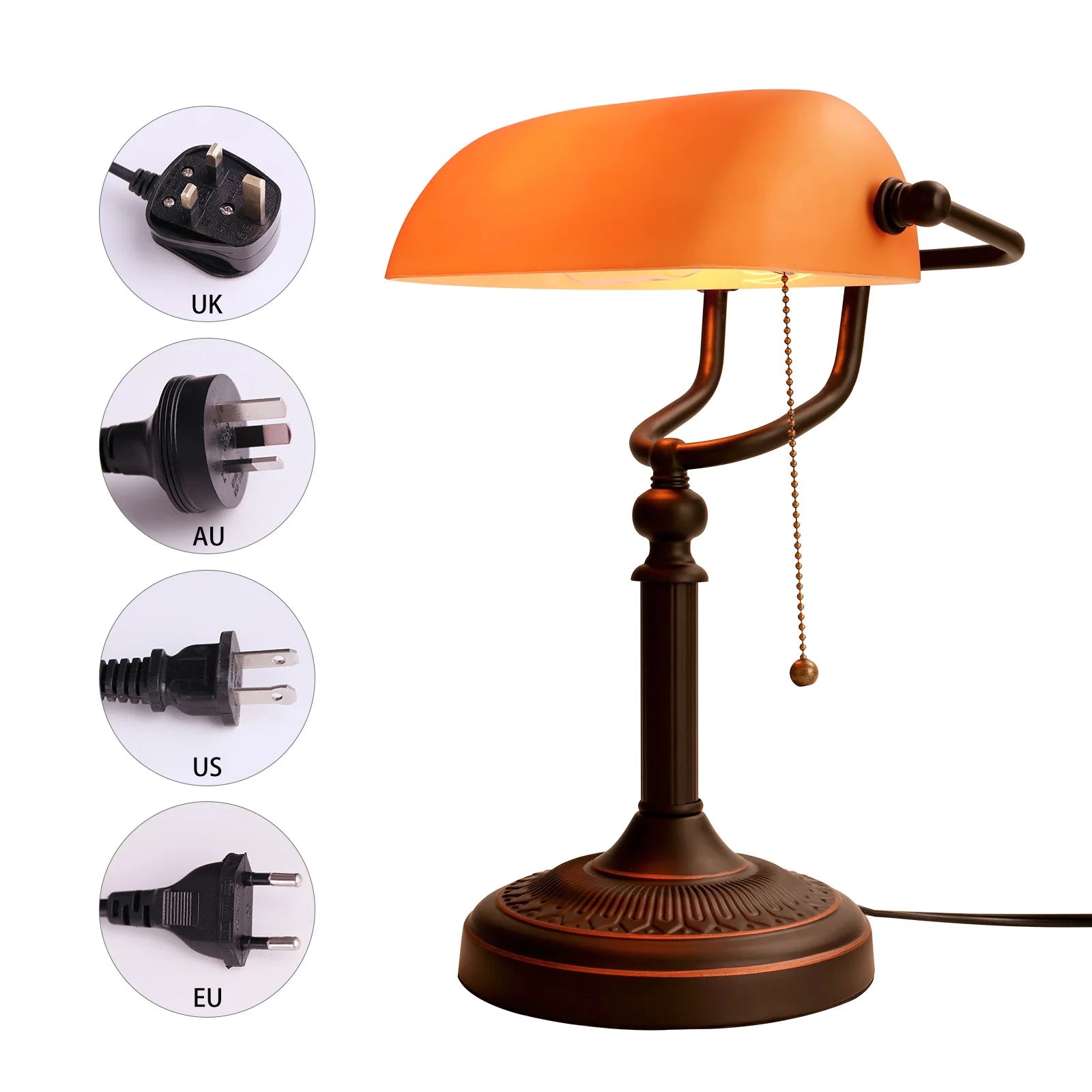 Modern Vintage Matted Orange Glass Desk Lamp with Zipper Switch