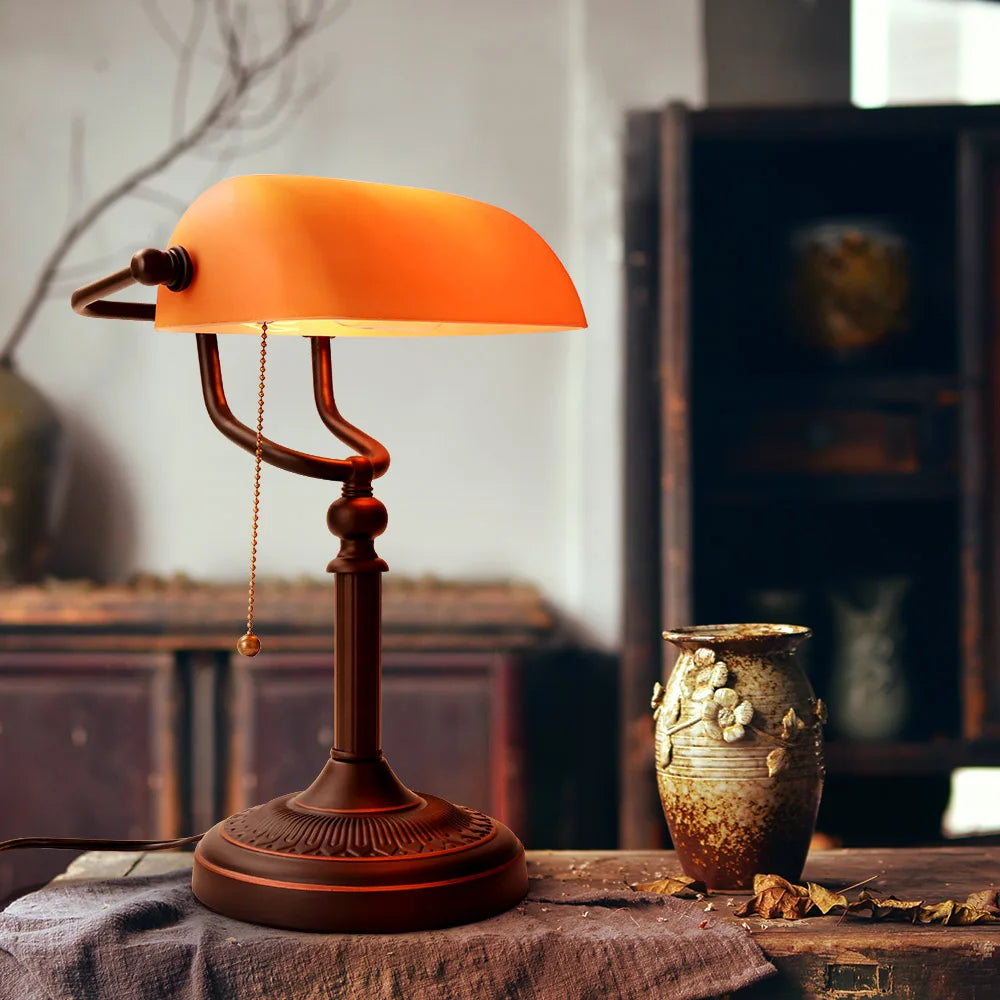 Modern Vintage Matted Orange Glass Desk Lamp with Zipper Switch