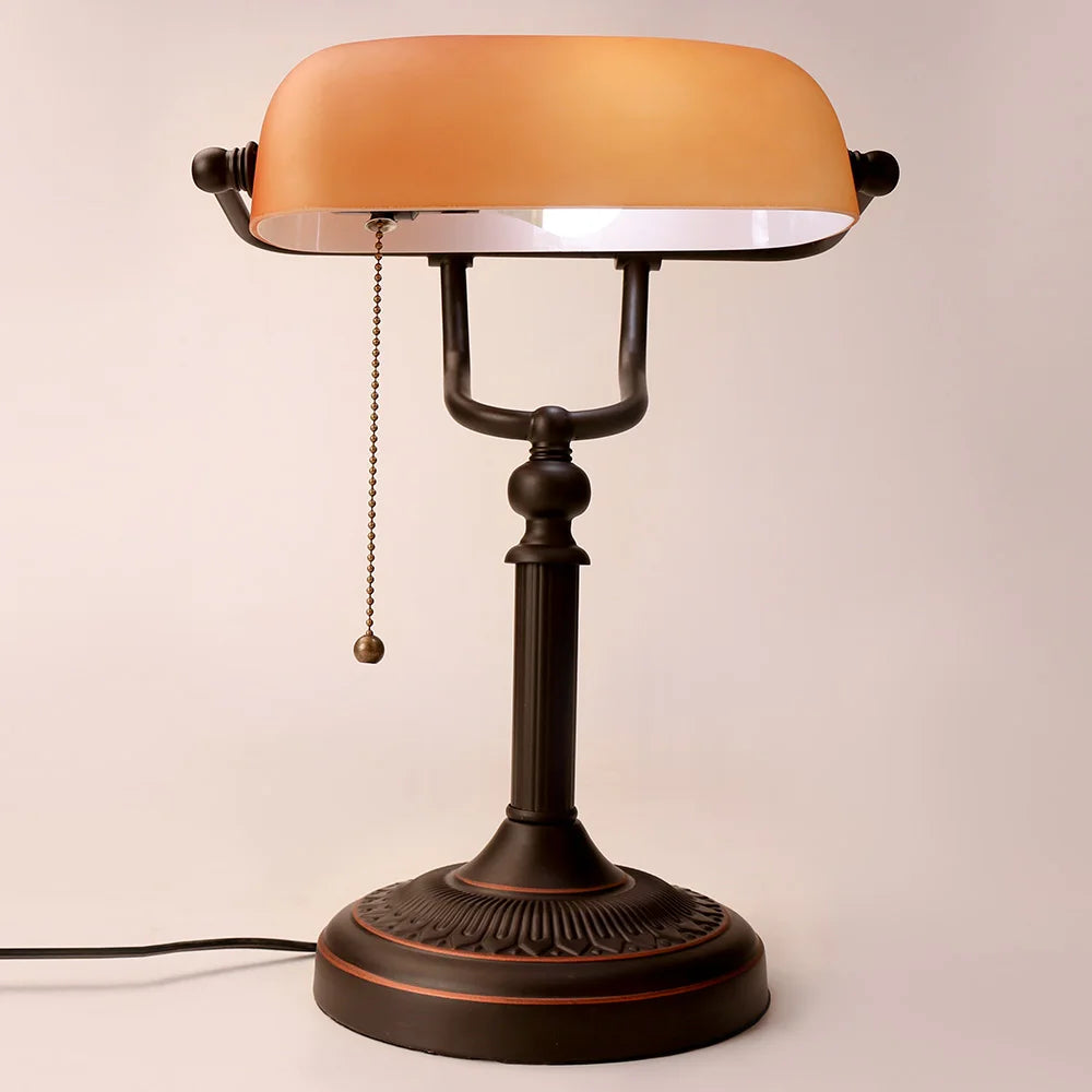 Modern Vintage Matted Orange Glass Desk Lamp with Zipper Switch