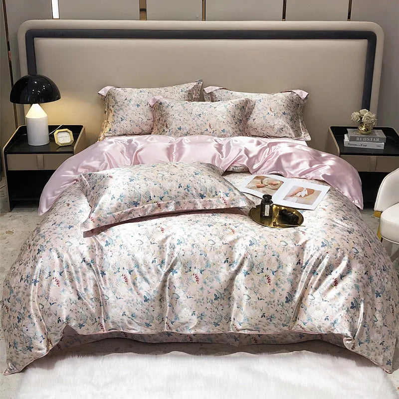Luxury Natural Silk Floral Bedding Set – 4-Piece Smooth & Silky Comfort Set