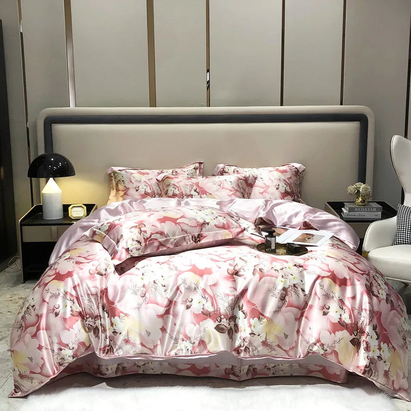 Luxury Natural Silk Floral Bedding Set – 4-Piece Smooth & Silky Comfort Set