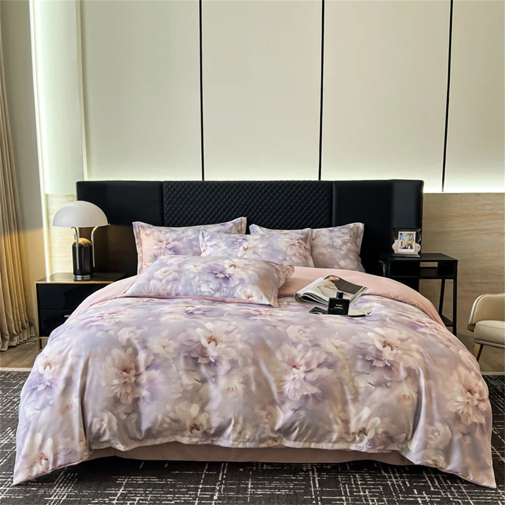 Flower Printed Bedding Set Soft Luxury Bedroom Decor Duvet Cover Set Comforter Pillowcase Bed Sheet Washed Cotton Four Piece Set