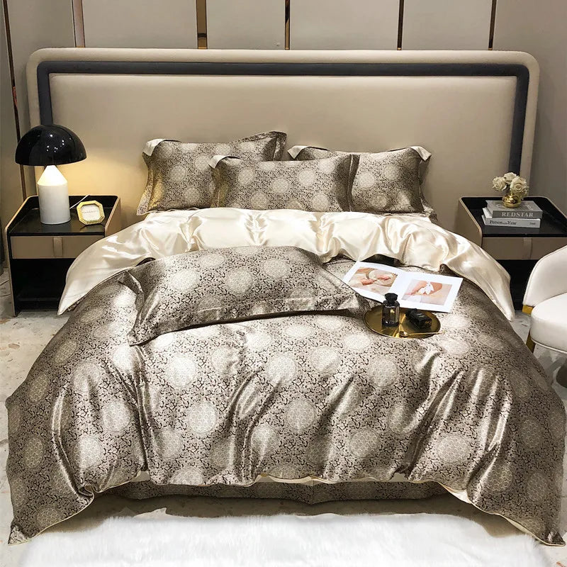 Luxury Natural Silk Floral Bedding Set – 4-Piece Smooth & Silky Comfort Set