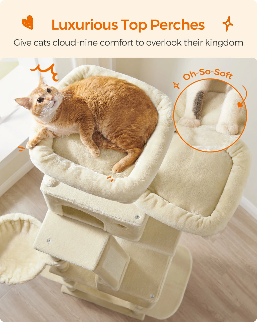 206cm Extra Tall Multi-Level Cat Tree Tower – 13 Scratching Posts, 2 Cat Condos, Hammock, Basket & Pompoms