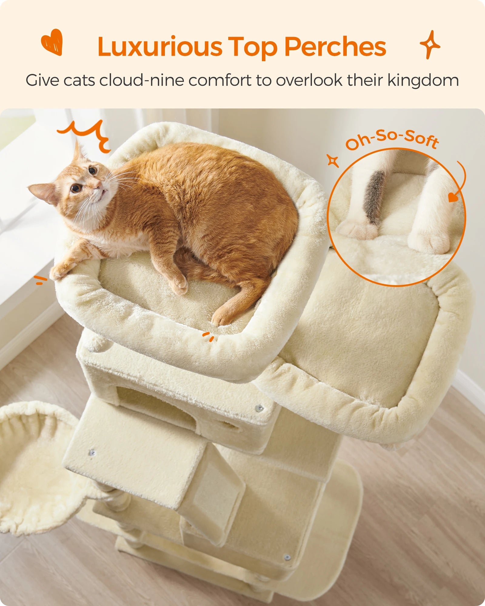 206cm Extra Tall Multi-Level Cat Tree Tower – 13 Scratching Posts, 2 Cat Condos, Hammock, Basket & Pompoms