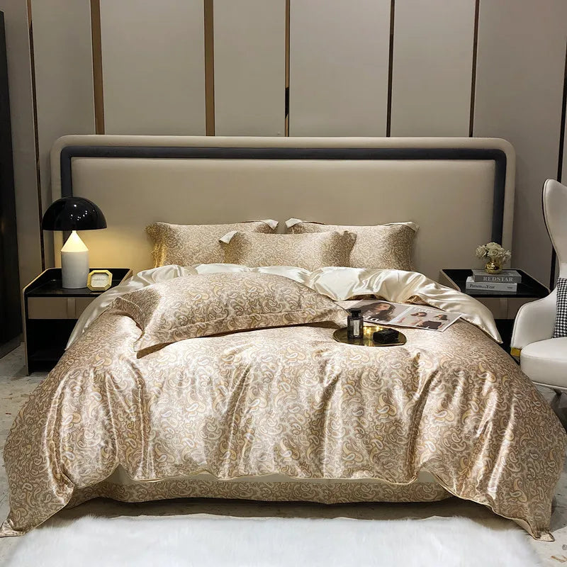 Luxury Natural Silk Floral Bedding Set – 4-Piece Smooth & Silky Comfort Set