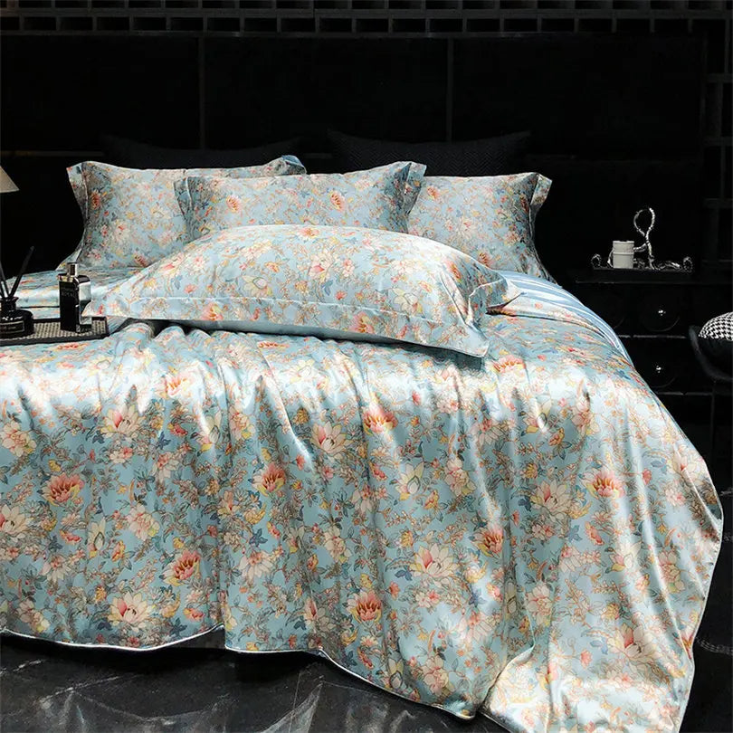 Luxury Natural Silk Floral Bedding Set – 4-Piece Smooth & Silky Comfort Set