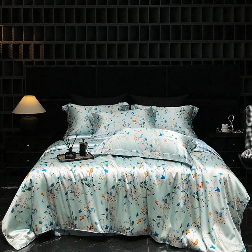 Luxury Natural Silk Floral Bedding Set – 4-Piece Smooth & Silky Comfort Set