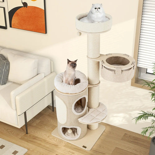 154cm Multi-Level Indoor Cat Tree Tower – 2-Storey Condo, Hammock, Scratching Posts & Plush Perches