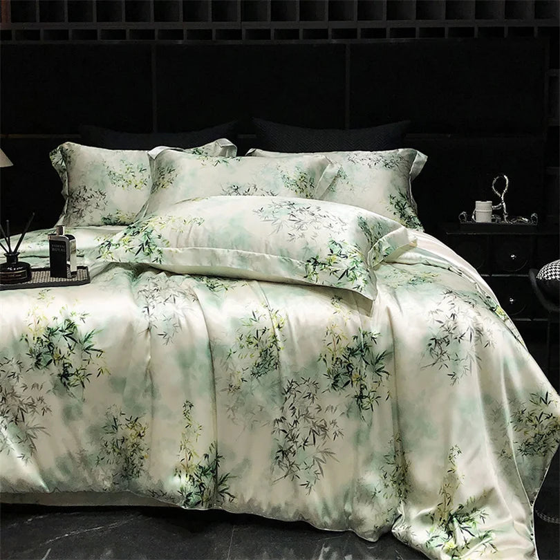 Luxury Natural Silk Floral Bedding Set – 4-Piece Smooth & Silky Comfort Set