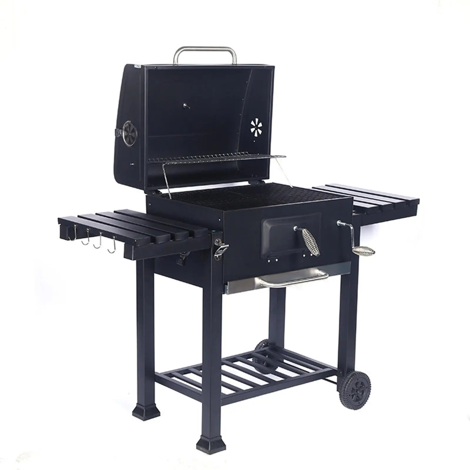 Adjustable Charcoal BBQ Grill with Foldable Side Table, Ash Tray & Wheels – Outdoor Cooking Station