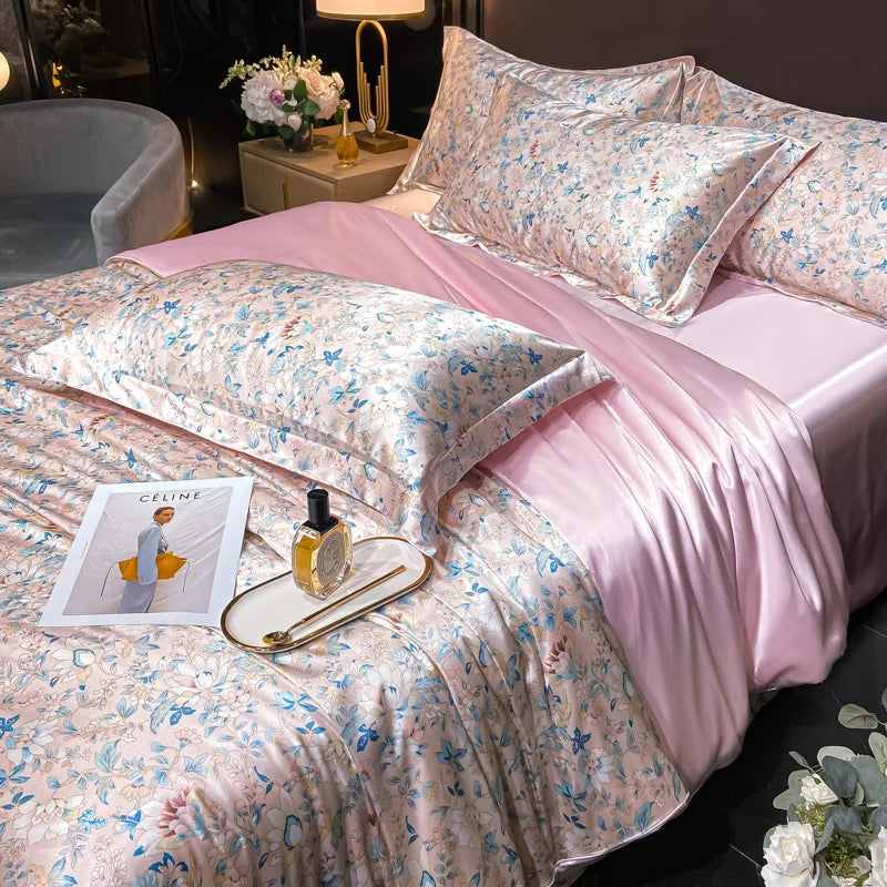 Luxury Natural Silk Floral Bedding Set – 4-Piece Smooth & Silky Comfort Set