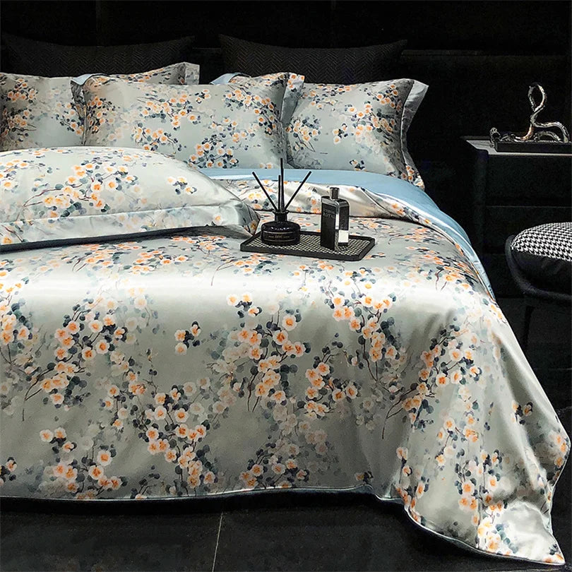Luxury Natural Silk Floral Bedding Set – 4-Piece Smooth & Silky Comfort Set