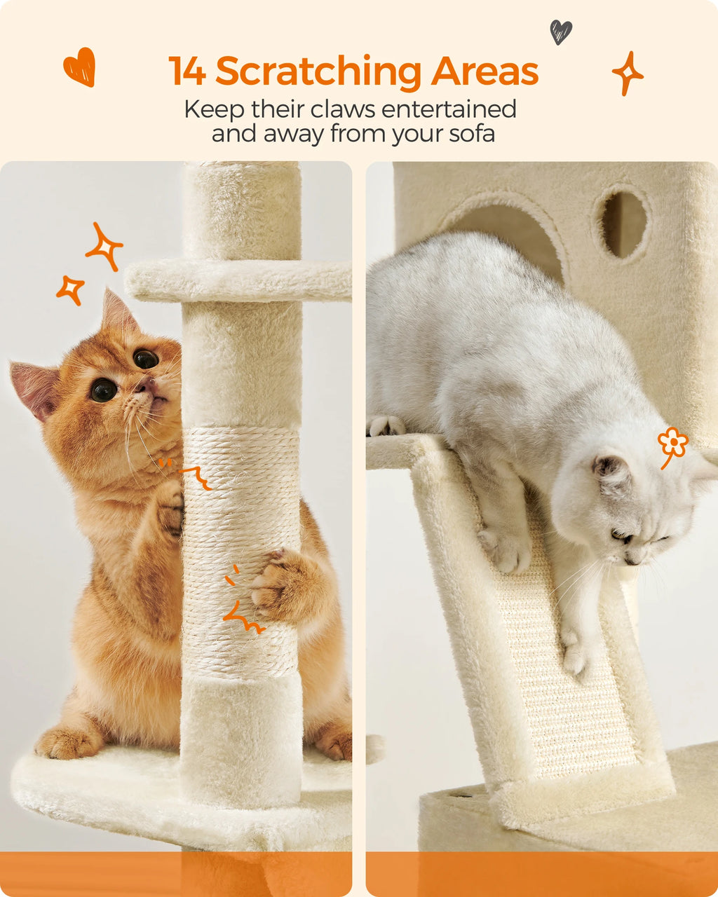 206cm Extra Tall Multi-Level Cat Tree Tower – 13 Scratching Posts, 2 Cat Condos, Hammock, Basket & Pompoms