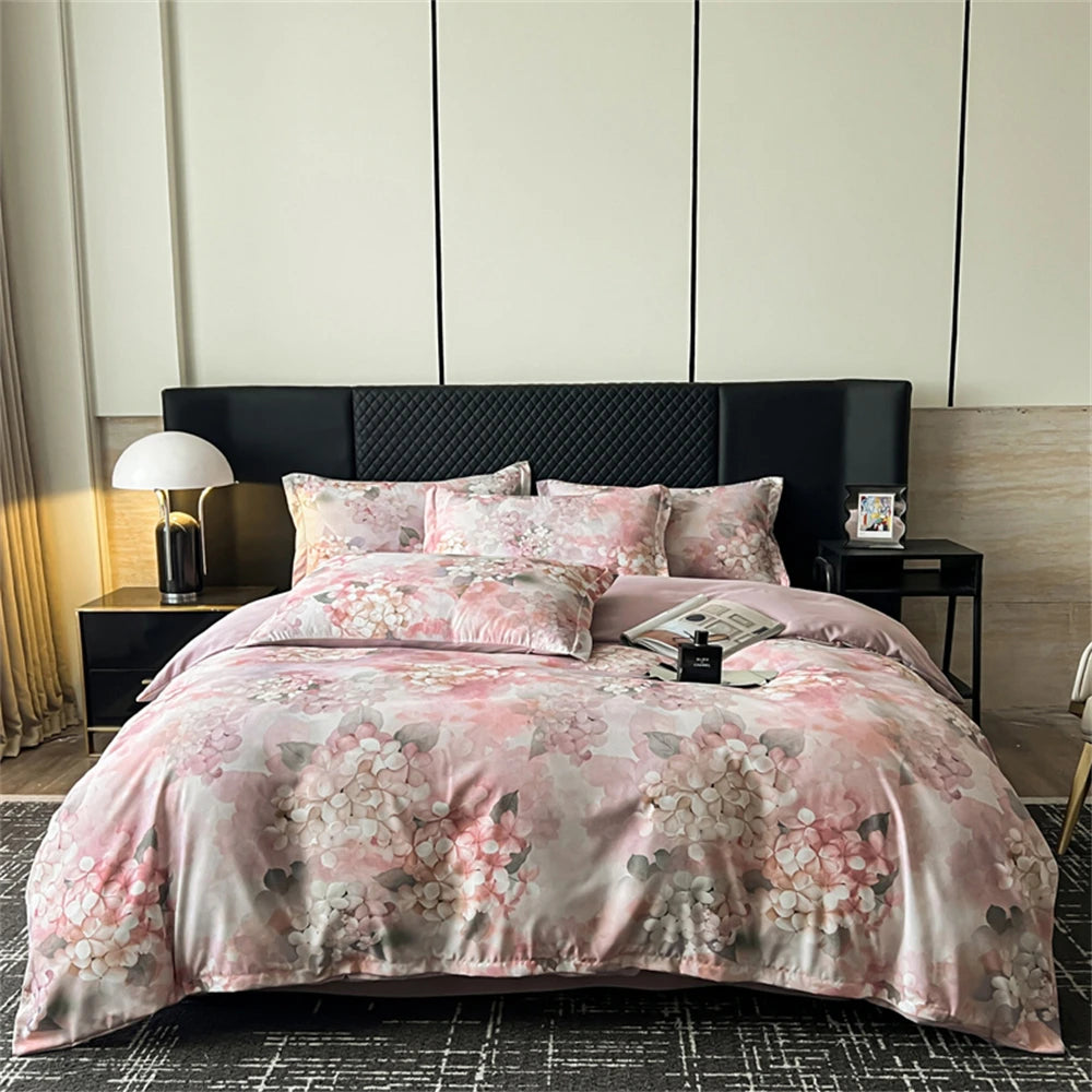 Flower Printed Bedding Set Soft Luxury Bedroom Decor Duvet Cover Set Comforter Pillowcase Bed Sheet Washed Cotton Four Piece Set
