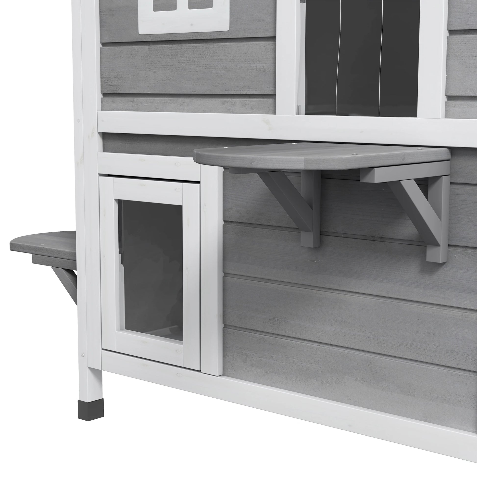 Outdoor Wooden Cat House – 2-Level Shelter with Escape Doors