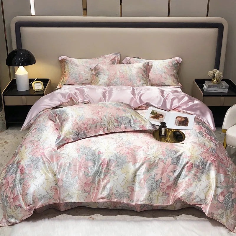 Luxury Natural Silk Floral Bedding Set – 4-Piece Smooth & Silky Comfort Set