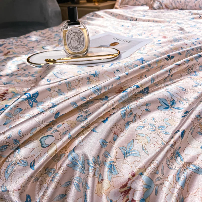 Luxury Natural Silk Floral Bedding Set – 4-Piece Smooth & Silky Comfort Set