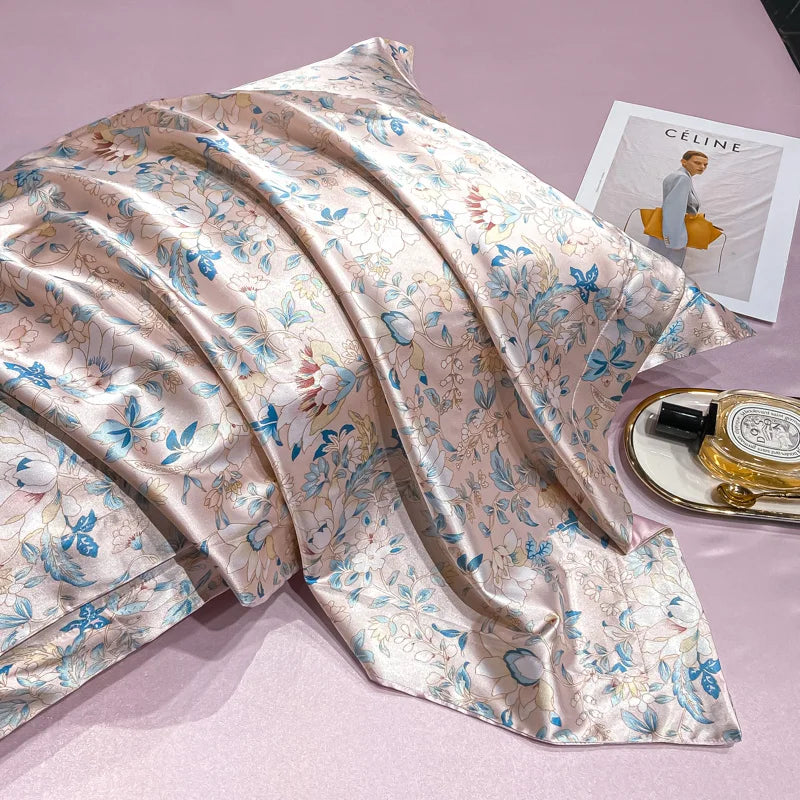 Luxury Natural Silk Floral Bedding Set – 4-Piece Smooth & Silky Comfort Set