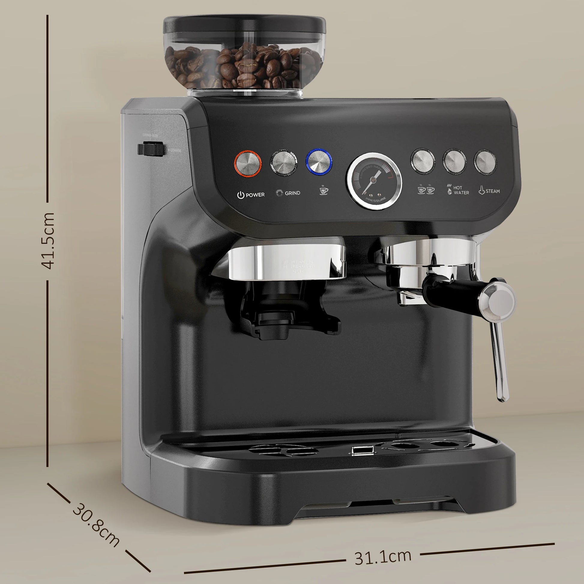 15-Bar Espresso Coffee Machine with Bean Grinder & Steam Wand – Barista Style at Home 🇬🇧